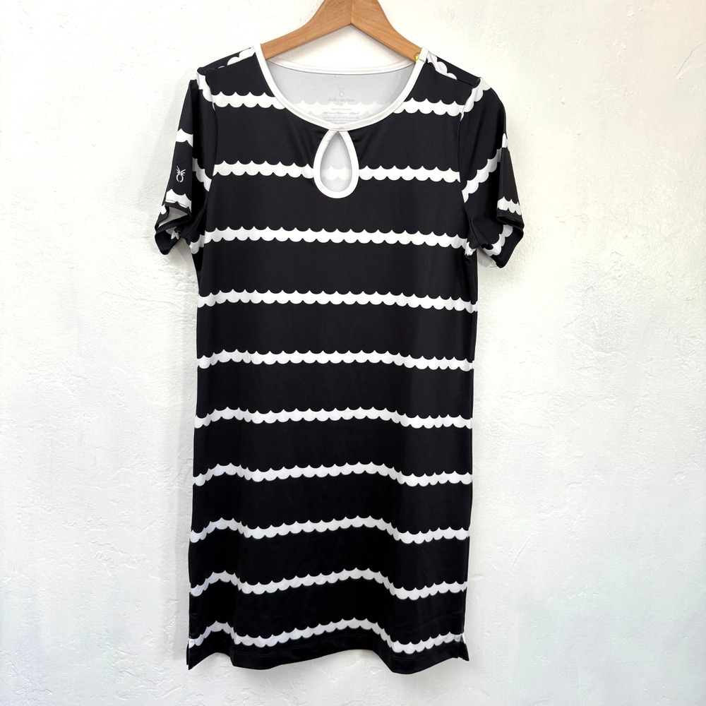 Dudley Stephens Harlow Dress Women Sz Medium Blue White Scallop Stripe New Flaw
